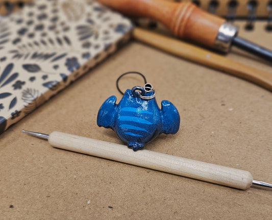 **Hand Sculpted Polymer Clay Bat Charm - Gothic Elegance Meets Artisan Craft**