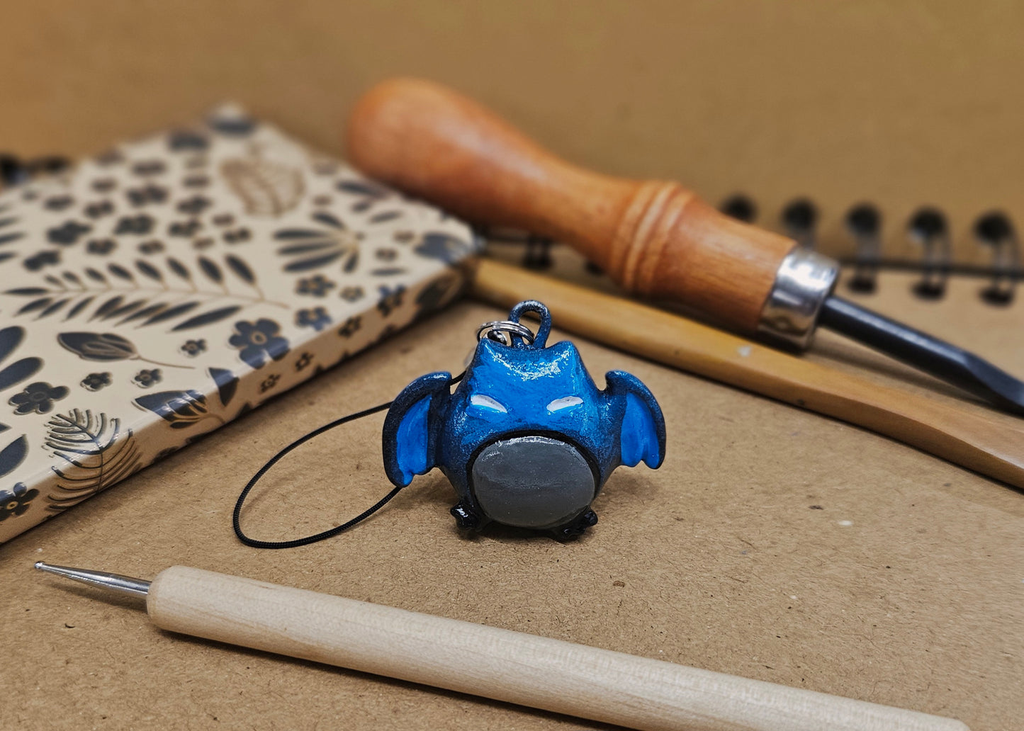 **Hand Sculpted Polymer Clay Bat Charm - Gothic Elegance Meets Artisan Craft**