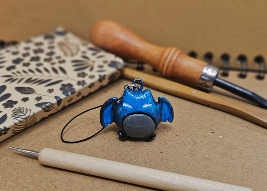 **Hand Sculpted Polymer Clay Bat Charm - Gothic Elegance Meets Artisan Craft**