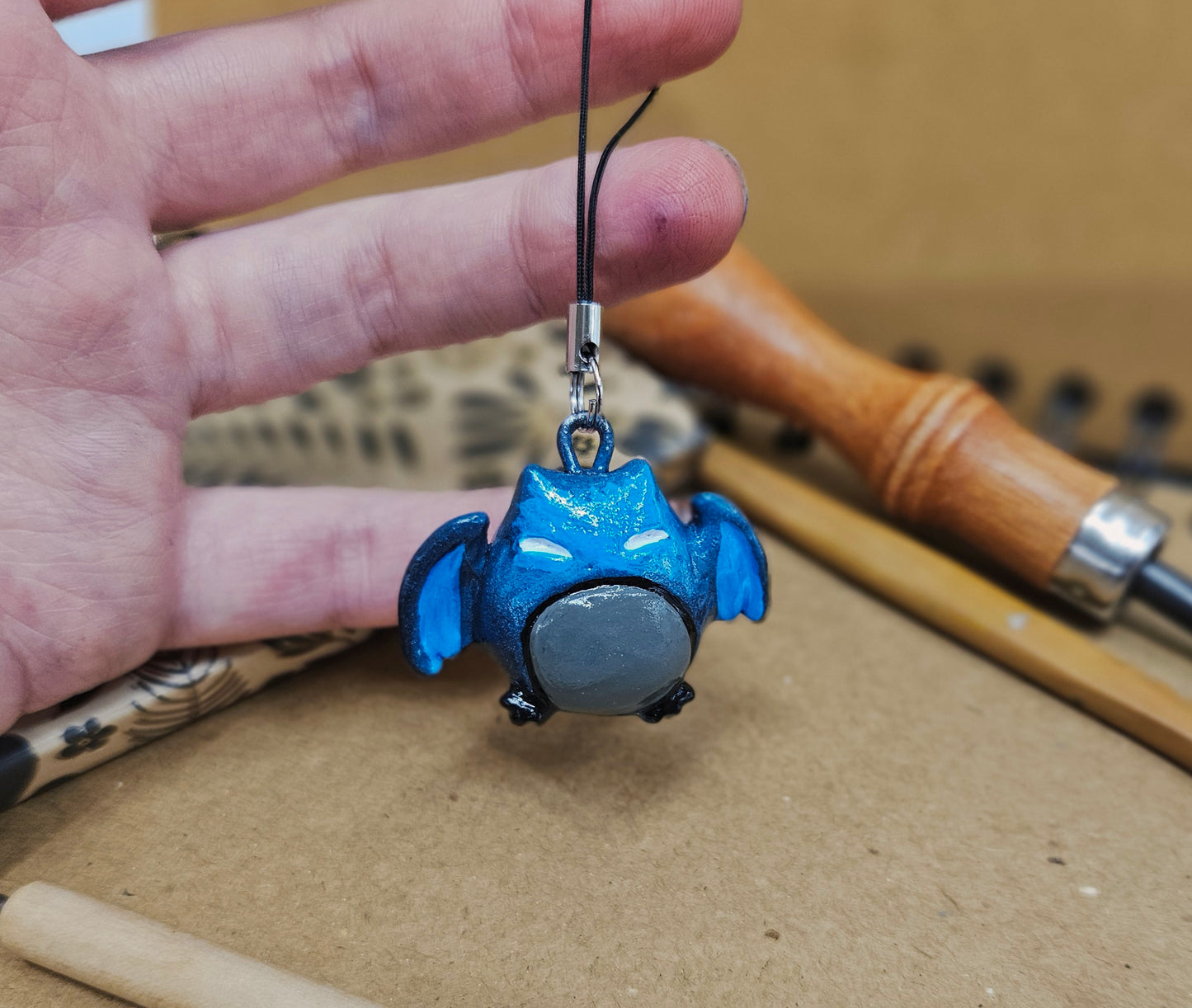**Hand Sculpted Polymer Clay Bat Charm - Gothic Elegance Meets Artisan Craft**