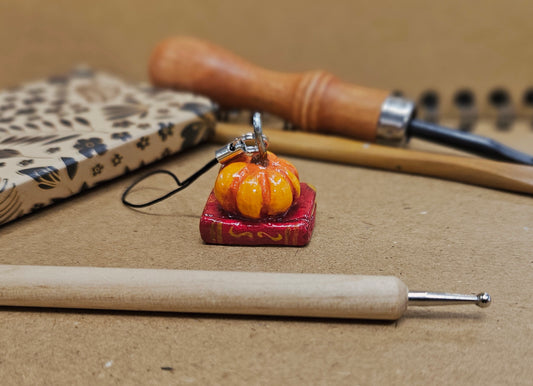 **Hand Sculpted Polymer Clay Pumpkin &amp; Book Charm - Autumn Literary Magic**
